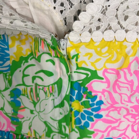 Lilly Pulitzer Dress Womens 0 Bright Colorful Hibiscus Stroll Raegan Lace Resort - Picture 12 of 16